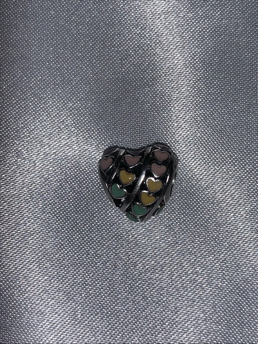 Pandora Silver Heart Charm with Pink, Yellow and Green Enamel